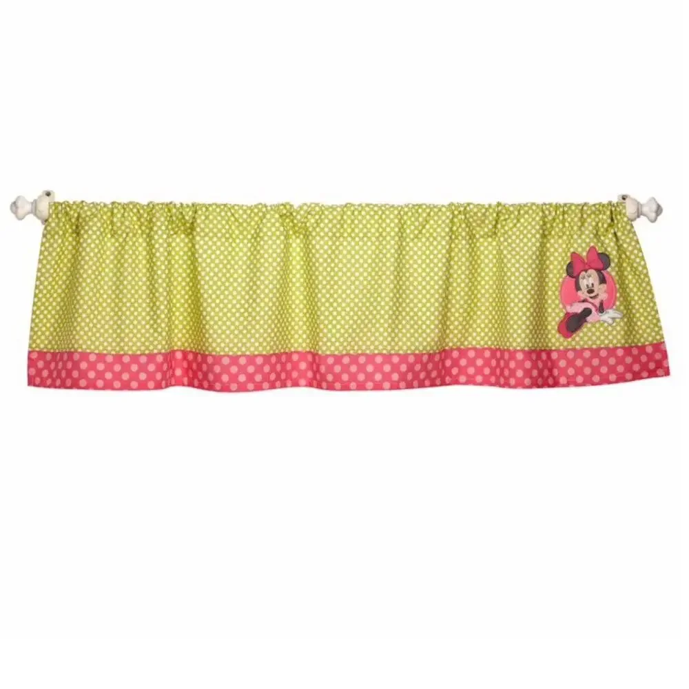 Disney Baby Minnie’s Petal Perfect Window Valance Curtain Green & Pink Polka Dot
